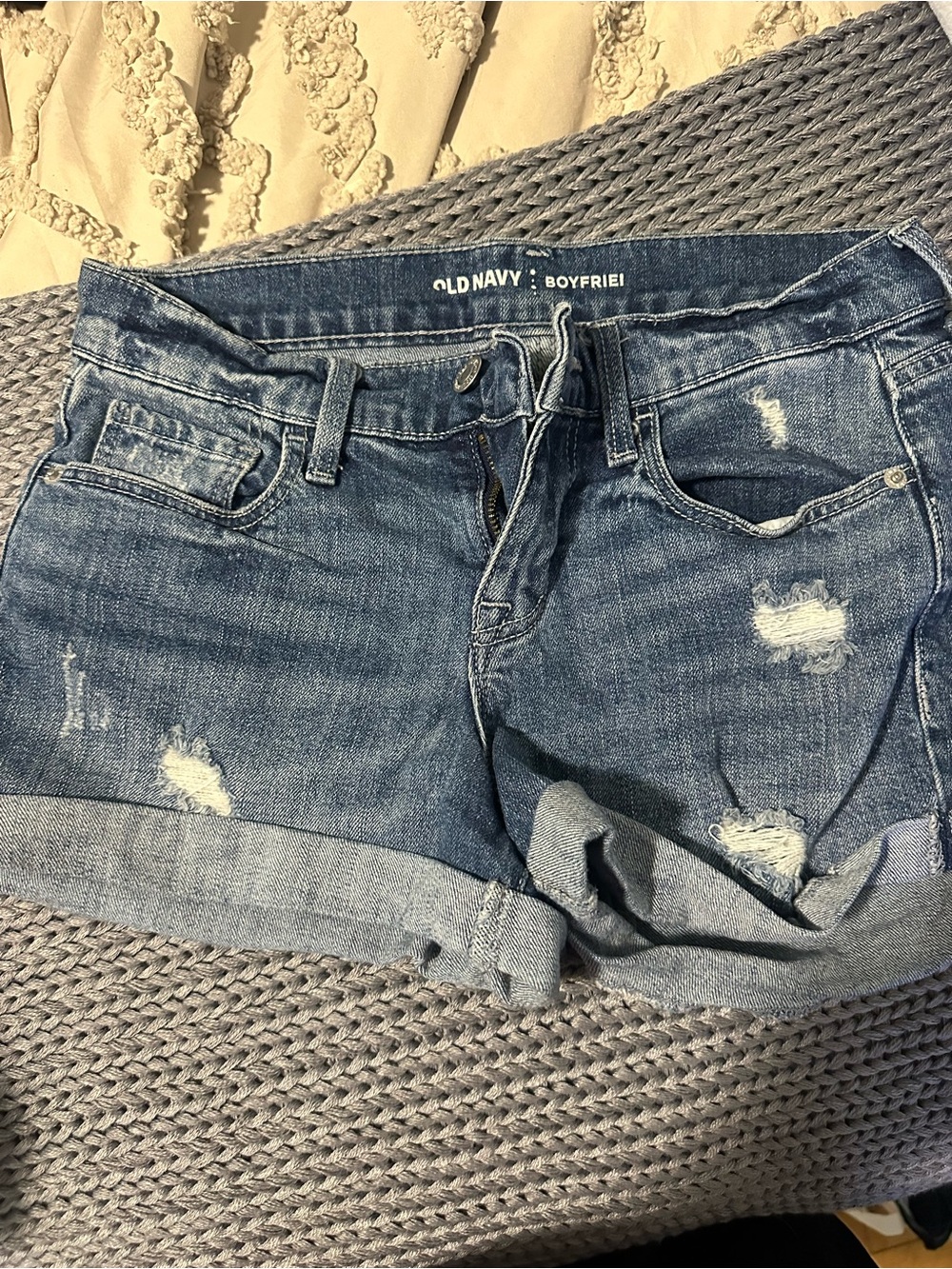 Old Navy Blue Distressed Cuffed Boyfriend Jean Shorts
